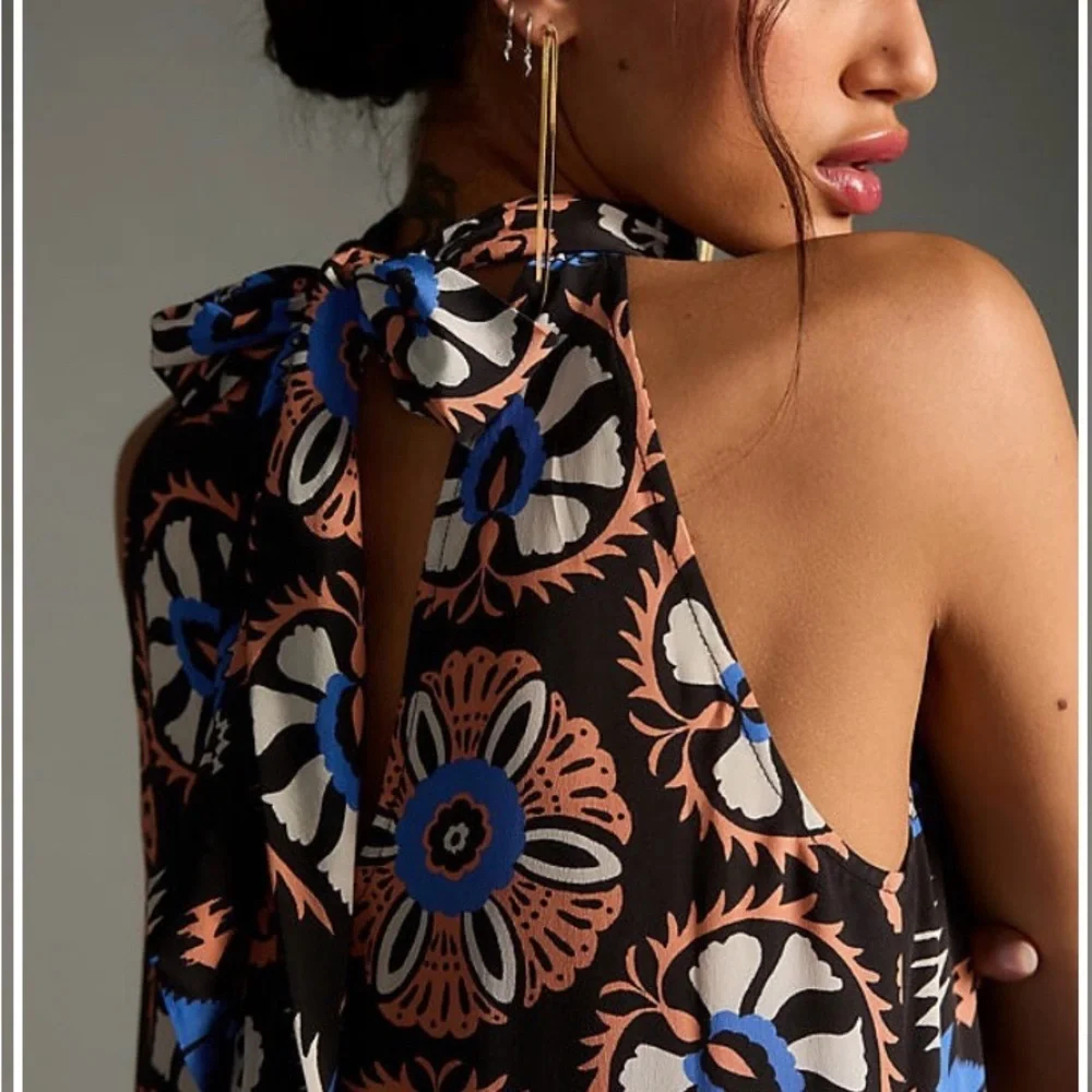 Anthropologie Silk Halter Midi Dress |‎ Size XXS | Boho Elegant - Picture 2 of 10